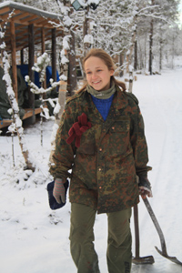 Guide and trainee working with the dogs during the camp
