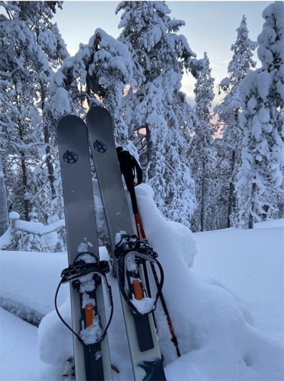Back-country and cross-country skis available for hire