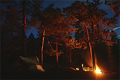 Aurora watching by a campfire