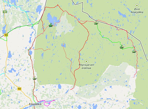 Wilderness cabins at Poyrisjarvi