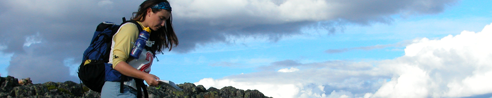 Hiker in the open fell tundra of Enontekiö's wilderness