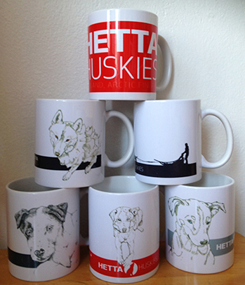 A selection of Hetta Huskies branded mugs