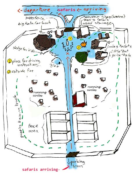 Inside the enclosed farm with cages and running circles