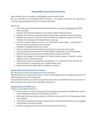Front page of the company's Travel Code of Conduct