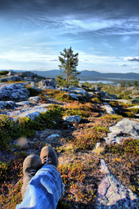 Trekker on a remote wilderness trail near Hetta